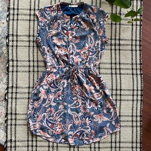 DR2 paisley dress, short cap sleeve, partial button up, elastic waist